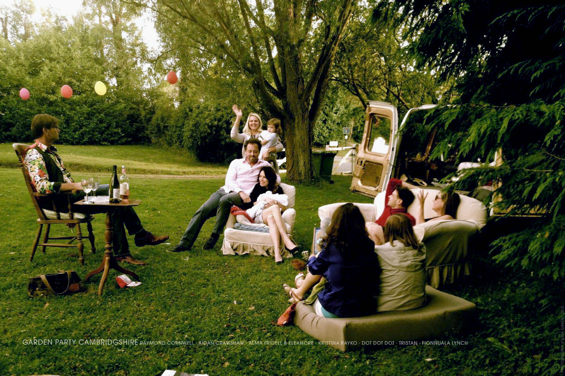 GARDEN PARTY CAMBRIDGESHIRE Raymond Cornwell, Aidan Crawshaw, Alma Fridell with Eleanore, Kristina Rayko, Dot Dot Dot, Tristan V Christann, Fionnuala Lynch